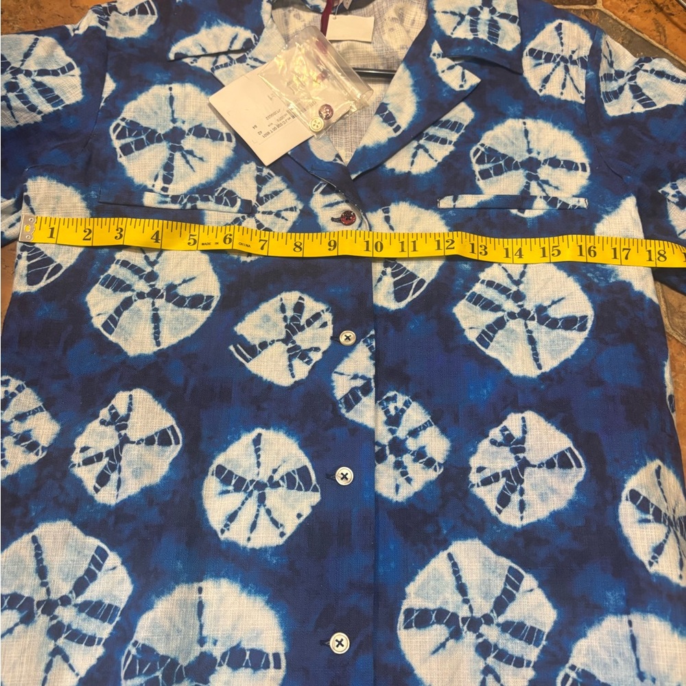NWT Stella Jean Strata Blue Shibori Print Cotton Camp Shirt IT 42 US M - Picture 9 of 10
